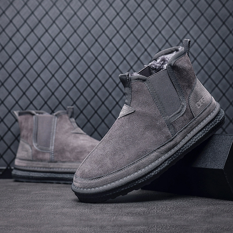 WINTER MENS FROSTED PORK CHOP SKIN FLEECE WATERPROOF COLD AND WARM HIGH-TOP SNOW BOOTS NON-SLIP SLIP-ON COTTON SHOES