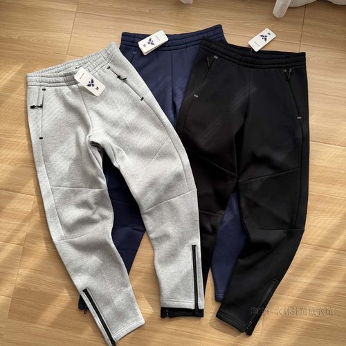 冬季男士拼接剪裁小直筒加绒加厚防风保暖运动休闲长裤多拉链卫裤