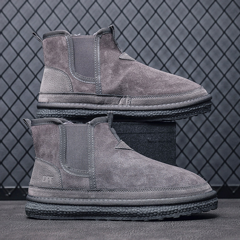 WINTER MENS FROSTED PORK CHOP SKIN FLEECE WATERPROOF COLD AND WARM HIGH-TOP SNOW BOOTS NON-SLIP SLIP-ON COTTON SHOES