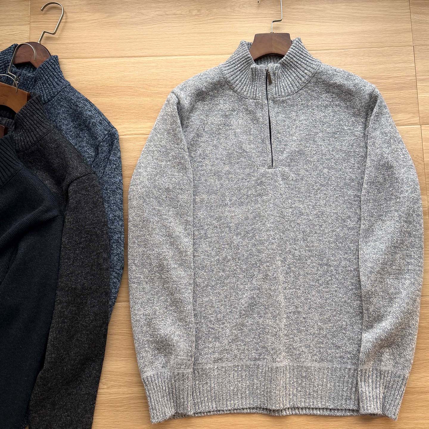 外贸出口美单 拉绒加厚 冬季男士弹性保暖半拉链套头针织毛衣外套