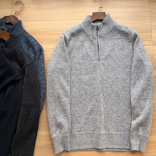 男士 冬季 弹性保暖半拉链套头针织毛衣外套 拉绒加厚 外贸出口美单