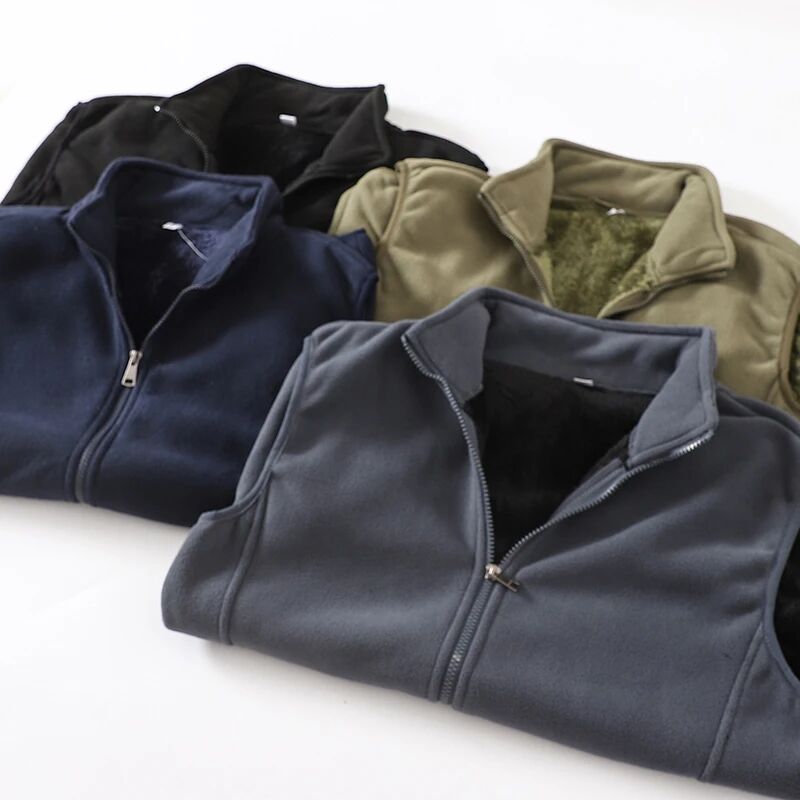 珊瑚绒+摇粒绒 秋冬男女情侣高密度复合加绒加厚防风保暖立领马甲