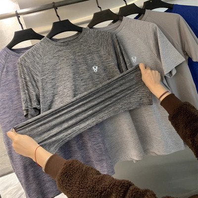 外贸原单 夏季男士阳离子速干透气高弹圆领户外运动休闲短袖T恤潮