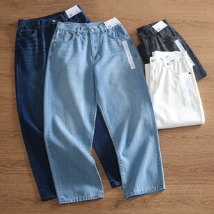 男裤 丹宁牛仔弯刀镰刀裤 宽松廓形水洗纯棉休闲牛仔长裤 日单男装