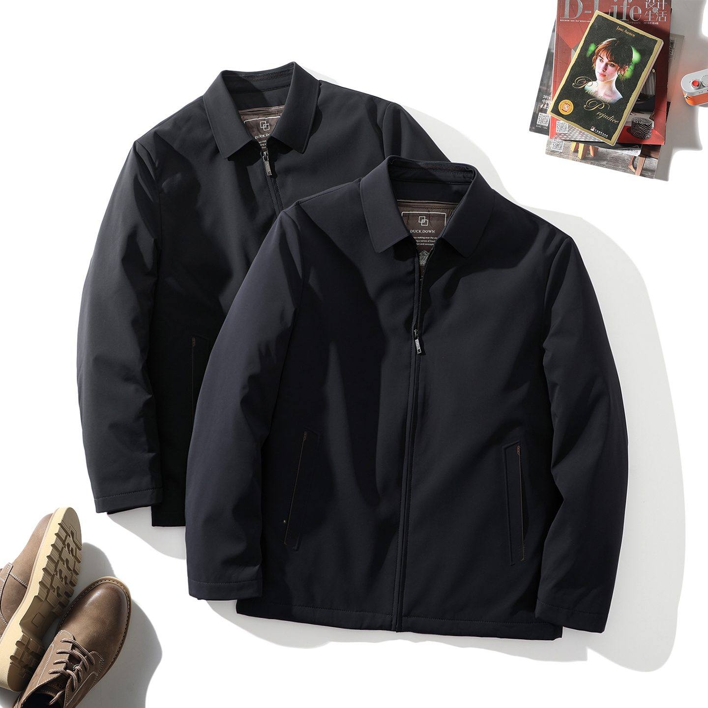 可脱卸内胆+90白鸭绒 冬季男士蓬松防泼水保暖翻领商务休闲羽绒服