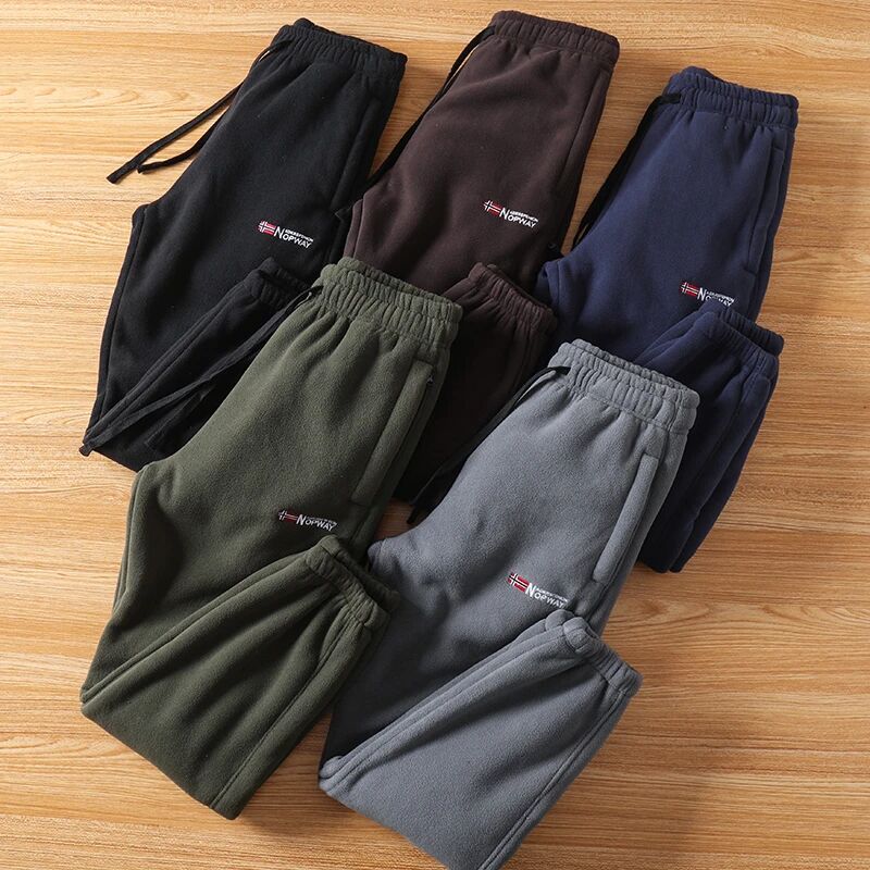 挪威刺绣 户外加绒巨厚实 冬男女防风保暖宽松运动休闲摇粒绒卫裤