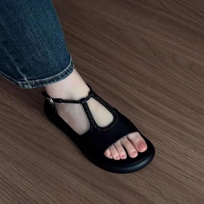 巨好看厚底凉鞋女2026新款夏季平底不累脚舒适软底包后跟罗马凉鞋