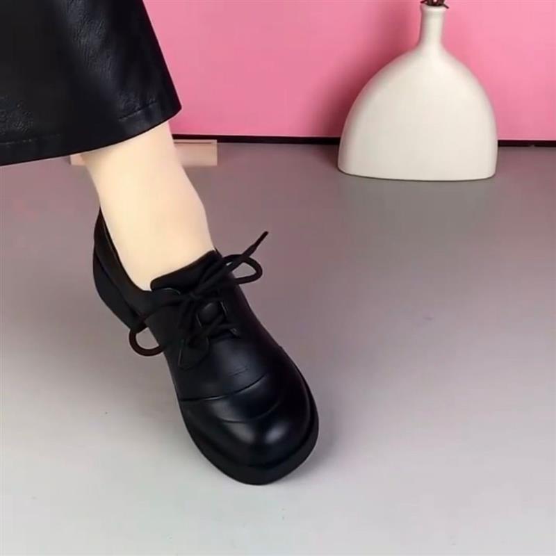 新款皮女鞋春秋百搭系带女单鞋时尚防滑软底妈妈鞋新中式跳舞鞋