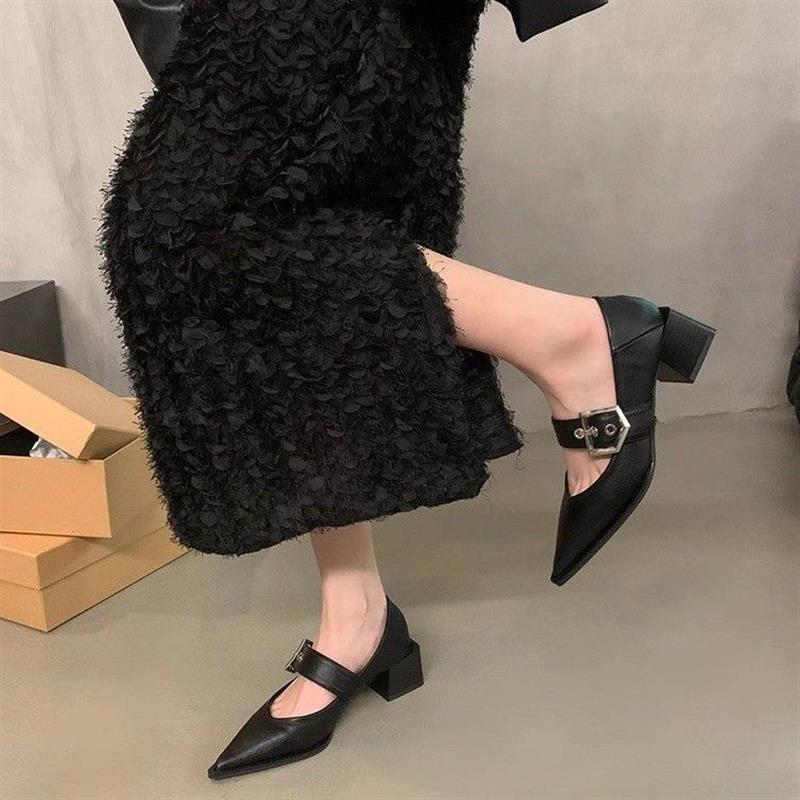晚风尖头玛丽珍小皮鞋2026新款春秋冬季复古高级感粗跟单鞋女鞋子