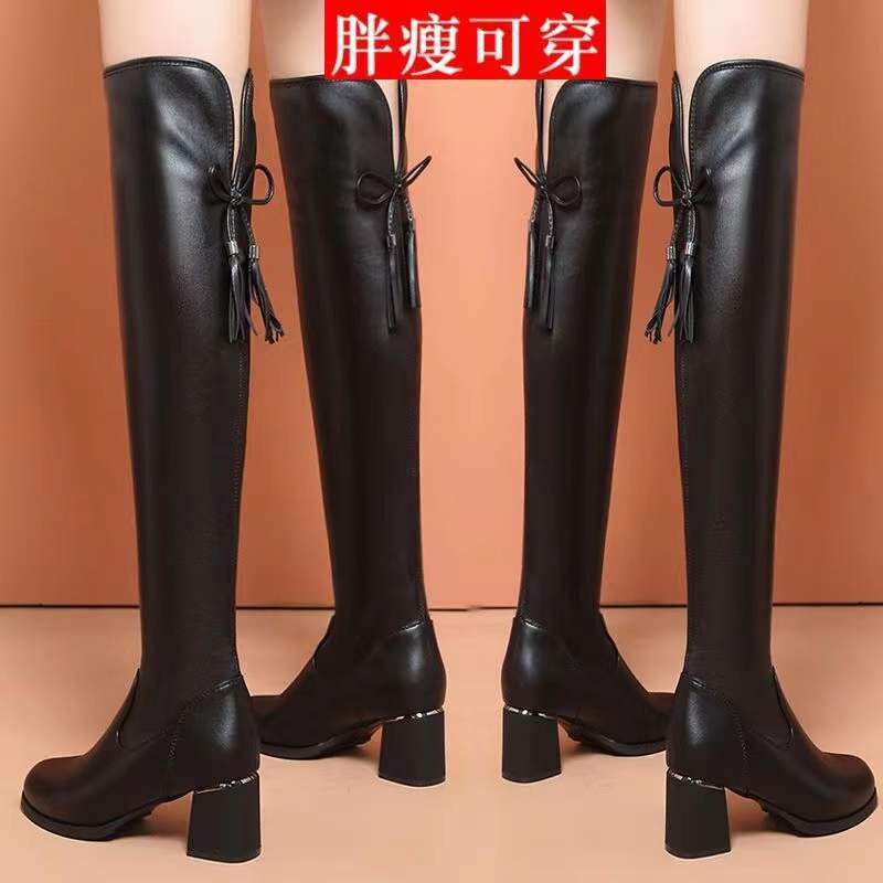 靴子女过膝皮靴2026秋冬圆头加绒高筒骑士靴瘦腿长筒靴粗跟瘦瘦靴
