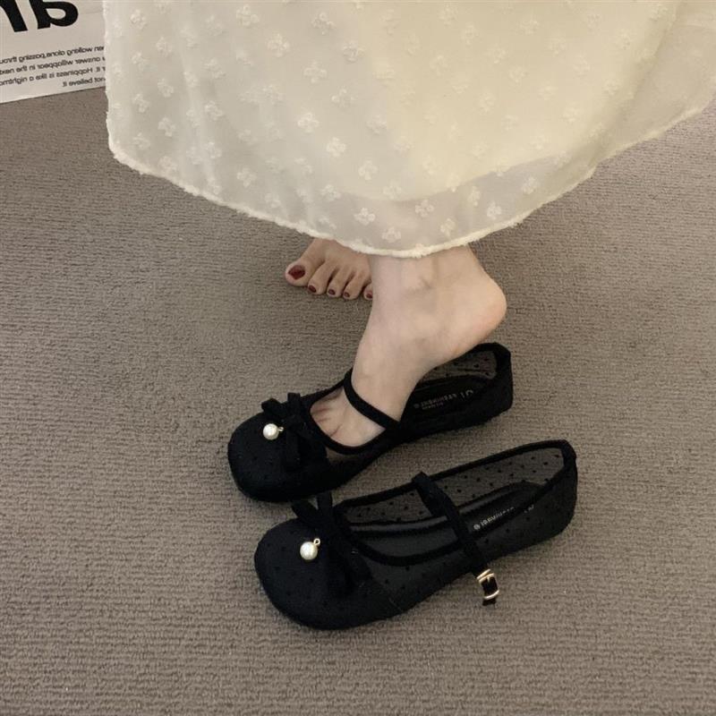 波点网纱镂空玛丽珍鞋女2026新款夏季外穿软底配裙子透气单凉鞋子