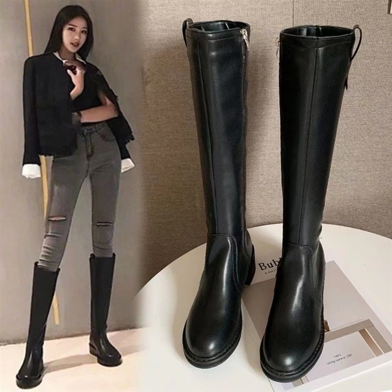 网红2026新款百搭秋冬不过膝长靴平底长筒骑士靴女高筒靴皮靴马靴