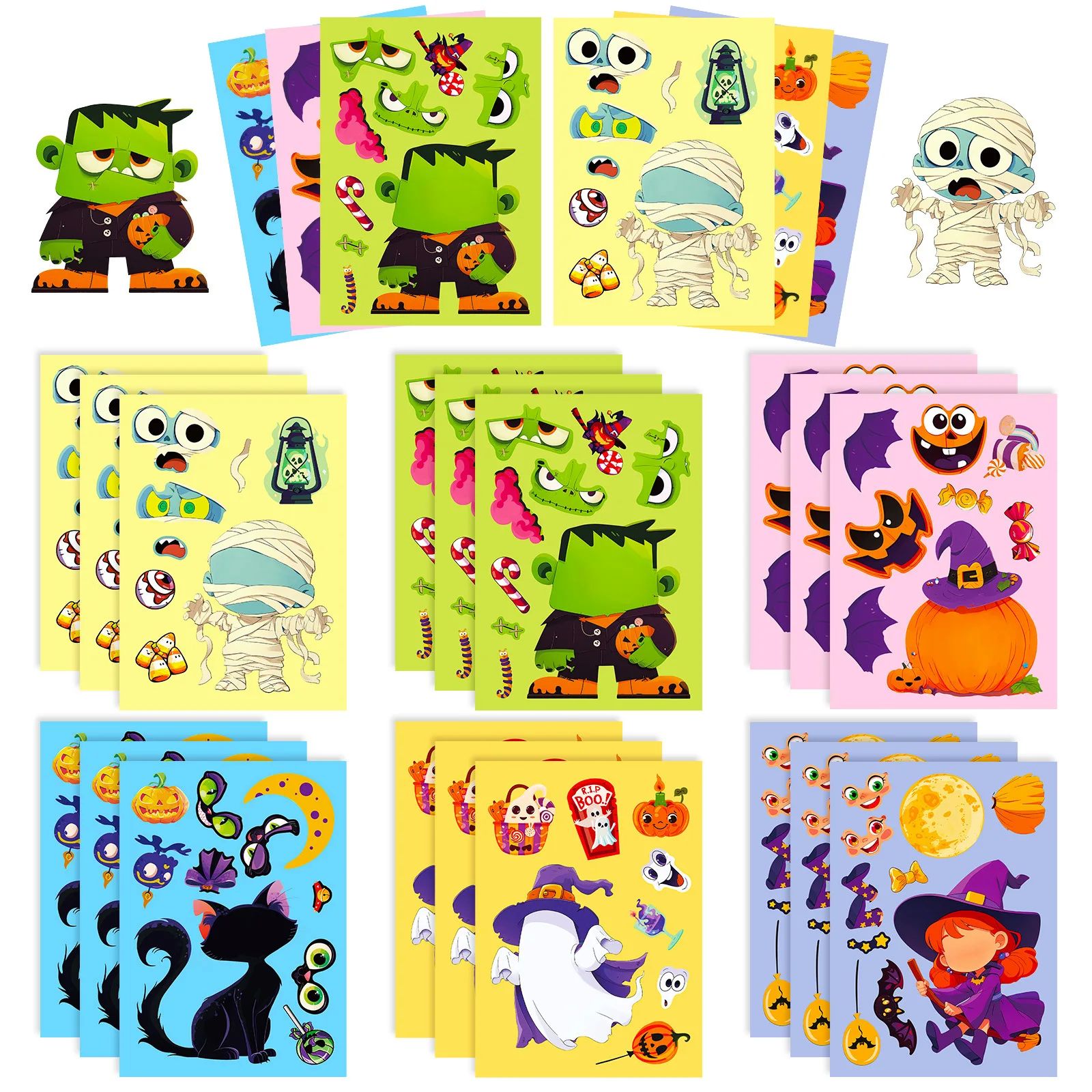6Sheets Halloween DIY Puzzle Sticker Games 6 Ghost Pumpkin M