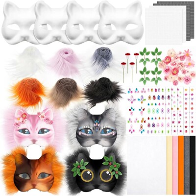 31 Pcs Therian Mask Kit Blank Cat Mask White Therian Masks H
