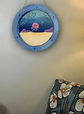 Charming Jellyfish Ocean Theme Wooden Signage -8 Inch Round