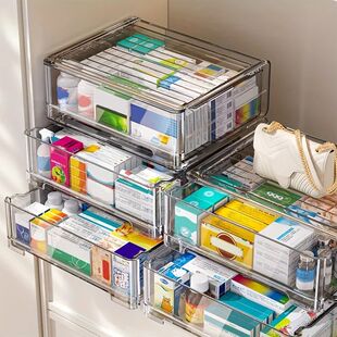 Transparent Medicine Cabinet Sliding Door Multi-Drawer Stora