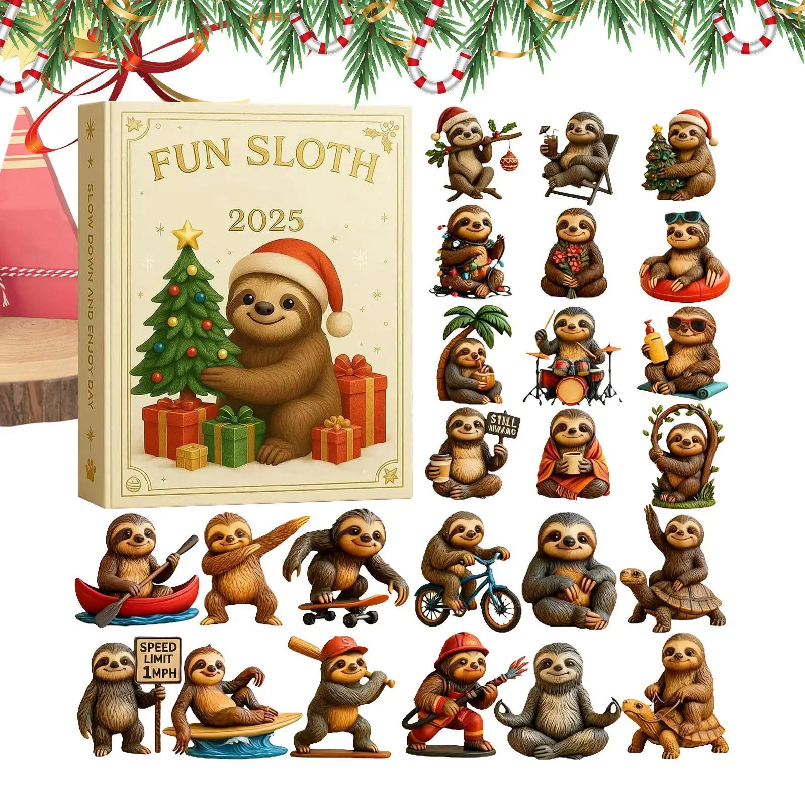 Sloth Christmas Countdown Calendar Acrylic Ornament 24 Days