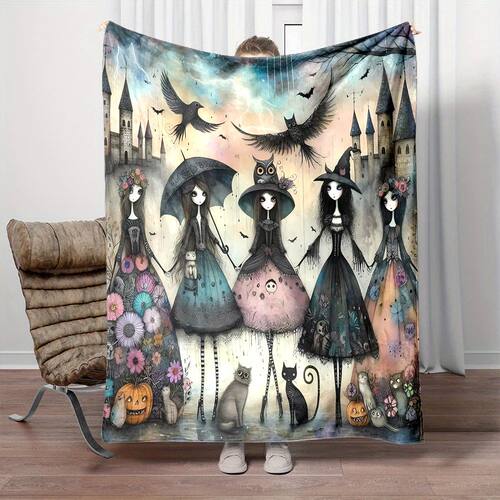 Large Spooky Halloween Witch Blanket Throw 150x200cm Autumn