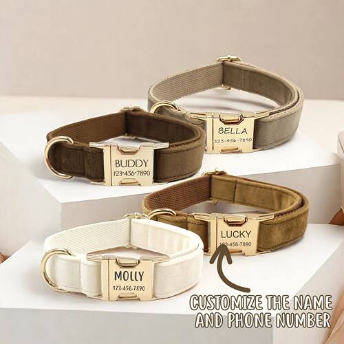 1pc Personalized Dog Collar Velvet Engraving Custom Name Pho