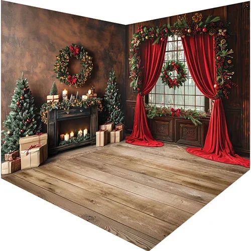 Mehofond Photography Background Christmas Retro Fireplace Wi