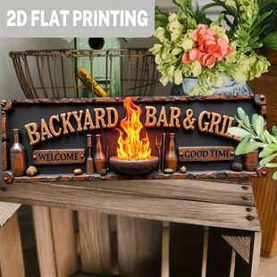 Wall Rustic Grill Bar 1pc Backyard Sign Aluminum Flat