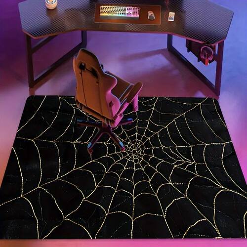 2D Flat Gold Spider Web Black Background Halloween Flannel A