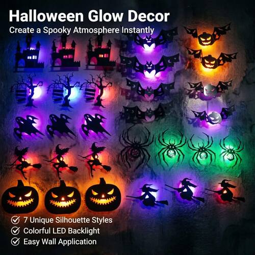 30pcs/set LED Halloween Wall Sticker 3D Hollow Night Light B