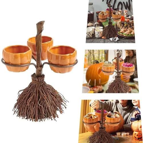 Halloween pumpkin snack bowl holder Halloween broom pumpkin
