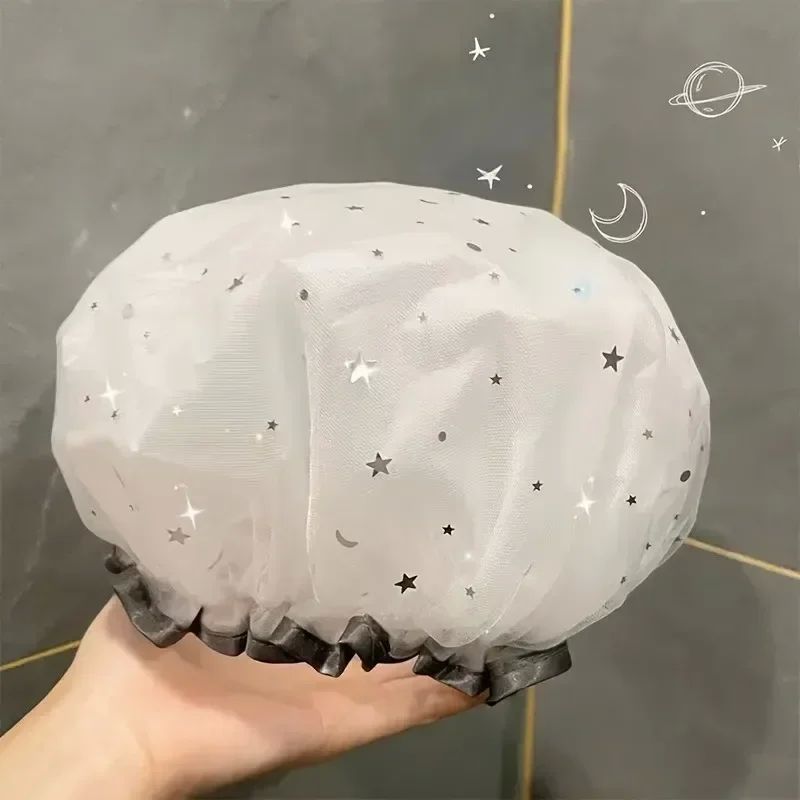 Waterproof Double-Layer Shower Cap Starry Sky Design Fashion