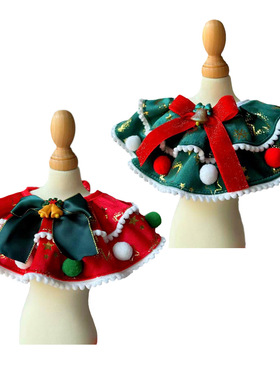 Christmas Adorable Red Green Shawl Bow Fur Ball Bell Snowfla