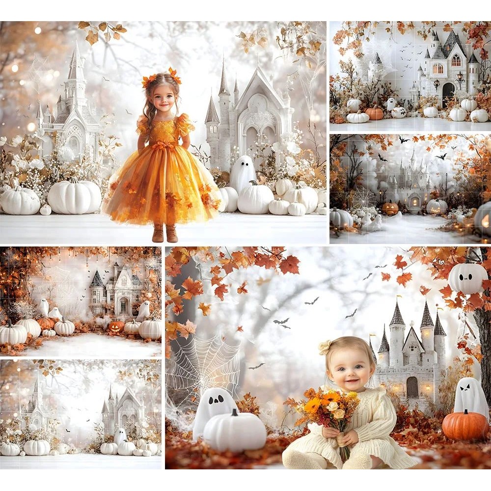 Mehofond Photography Background White Halloween Pumpkin Cast