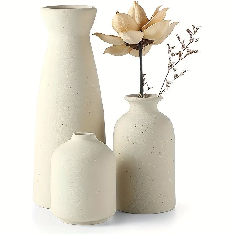 Set of 3 Ceramic Vase Flower Vases For Rustic Home Decor Mod