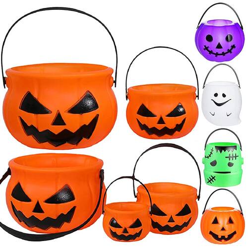 Halloween Candy Bucket for Kids White Green Purple Ghost Pum
