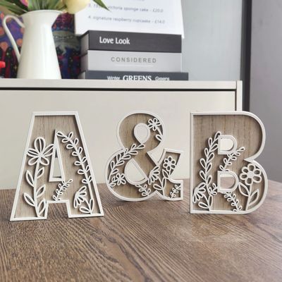 1pc 4.9 Inch Rustic Wooden Floral Carved Alphabet Letter - U