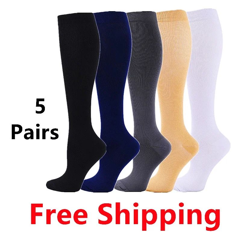 5 Pair Compression Socks Men Running Sport Socks Knee High 2