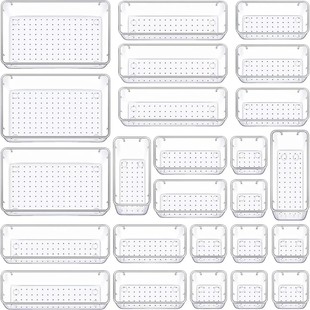 8/13/25Pcs Drawer Organizers Set Clear Plastic Desk Divider