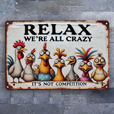 Vintage Farmhouse Metal Sign - Colorful Cartoon Chickens Wea