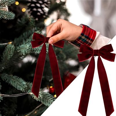 10 Inch Pre-made Red Christmas Tree Bow Red Velvet Ribbon Bo