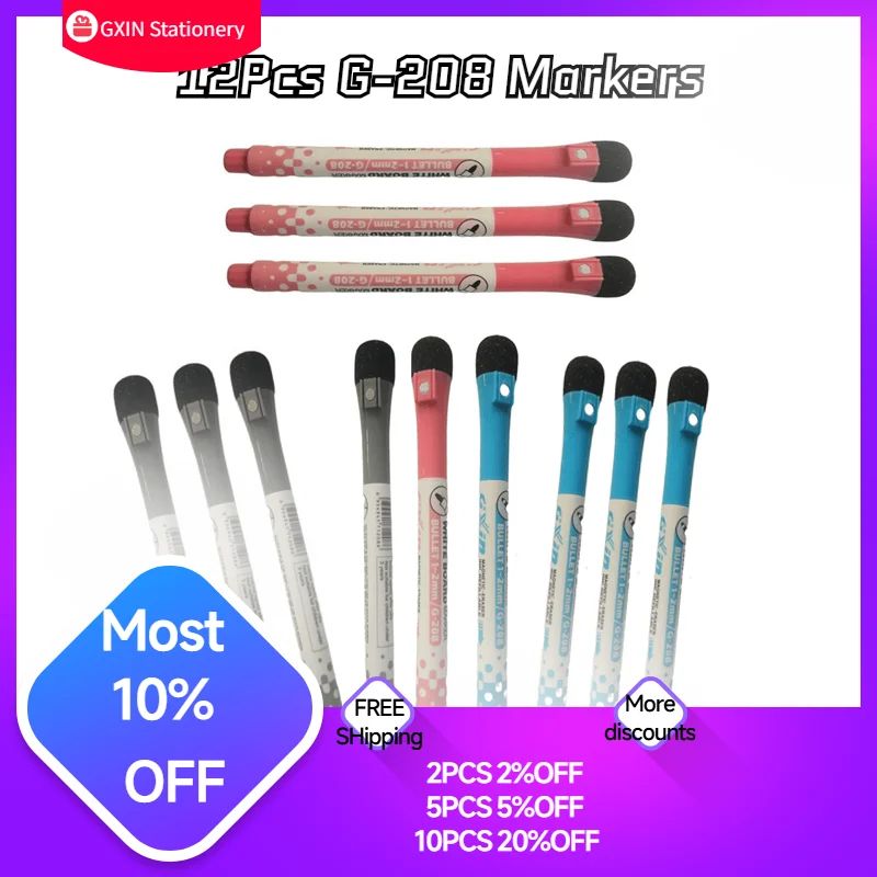 12Pcs Dry Erase Markers Magnetic Pen Cap Erasable Ink Use Fo