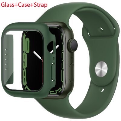 Glass+Case+Strap for apple watch band 45mm 44mm 40mm 41mmm