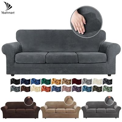 Stretch Velvet Couch Covers Thick Plush Sofa Slipcovers Wash