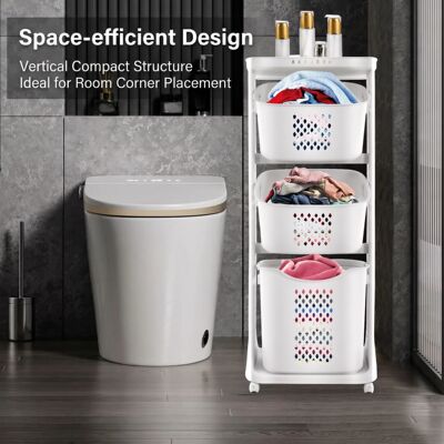 3?Tier Laundry Basket With Wheels Brakes PP Large Capacity R