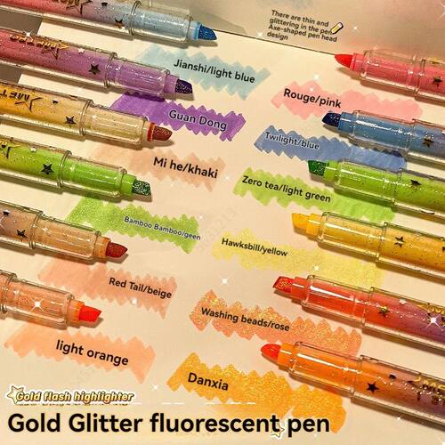 4 Colors/Set Glitter Highlighters Pen Fine Flash Marker Pen