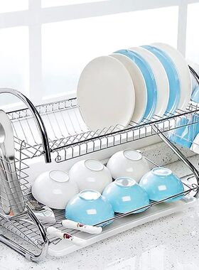 2-Tier S-Shaped Multi-function Stainless Steel Dish Drying R
