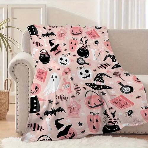 Newest Blanket Pink Halloween Pumpkin Ghost Witch Hat Print