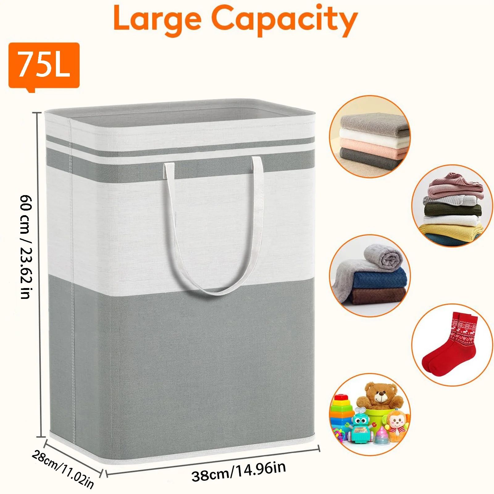 75L Large Foldable Laundry Basket With Sturdy Handles Dirty图片