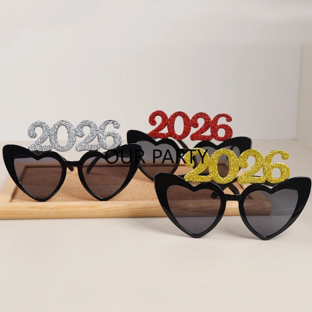 1Pcs Glitter Gold/silvery 2026 Heart Sunglasses Eyeglasses P