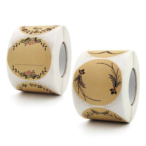 50-500Pcs 2 Inch 5cm Kraft Paper Flowers Thank You Label Sti