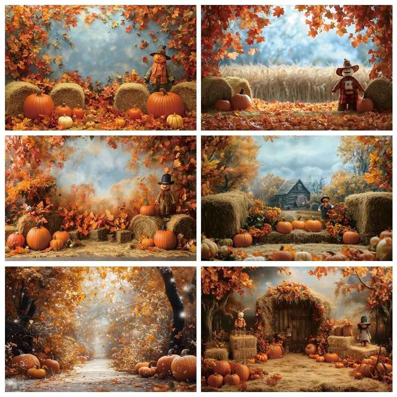 Autumn Farm Hay Bales Baby Shower Photography Background Pum