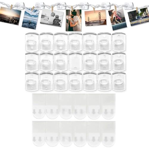 40pcs Indoor Light Clips with Adhesive Strips Clear Wall Cli